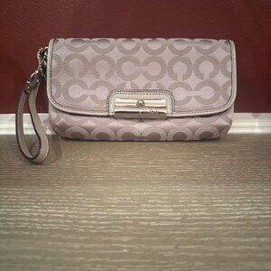 Coach Op Art Canvas Kristin Wristlet Wallet Clutch Purse Silver - Style 45131